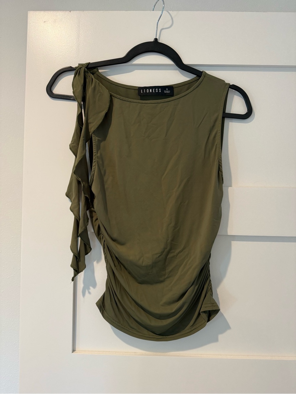 Lioness Olive One-Shoulder Ruffle Tank Top size small